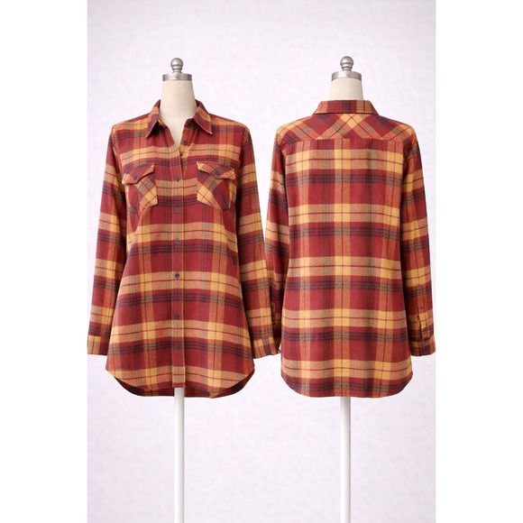 Naturals Reflections Tops - Naturals Reflections Rust Plaid Flannel Shirt - Grunge Western Button Up 2X